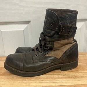 Frye Short Leather Canvas Combat Boots Size 9